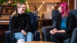 Becky and Gemma chatting